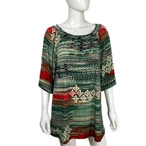 The ZigZag Stripe Earthy Floral Design Raglan Sleeve Oversized Tunic